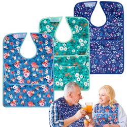 ZINGTERRA 3Pack Adult Bibs With Crumb Catcher,Bibs For Eating,Waterproof Washable Adult Clothing Protectors,Reusable Large Feeding Bib For Women Men E