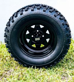 Golf Cart 12"x7" Iron Wheels and 23"x10"-12" All Terrain DOT Tires (Set of 4)