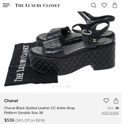 Chanel Black Quilted Leather CC Ankle Strap Platform Sandals