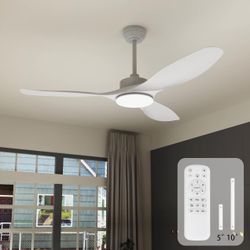 52 Inch Ceiling Fans with Lights Remote Control,White Modern Ceiling Fan 22W Dimmable LED Light,3 Reversible Blades,DC Motor 6 Speed Ceiling Fan for B