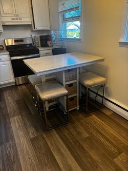 White Kitchen Island Table with Stools