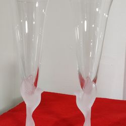 SASAKI WINGS CHAMPAGNE FLUTES, Frosted Lead Crystal, 9 1/4", 8 Oz, JAPAN, 2PCS