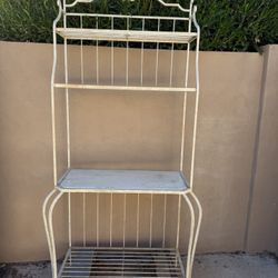 Vintage metal rolling shelf with three tiers. Metal pot holder