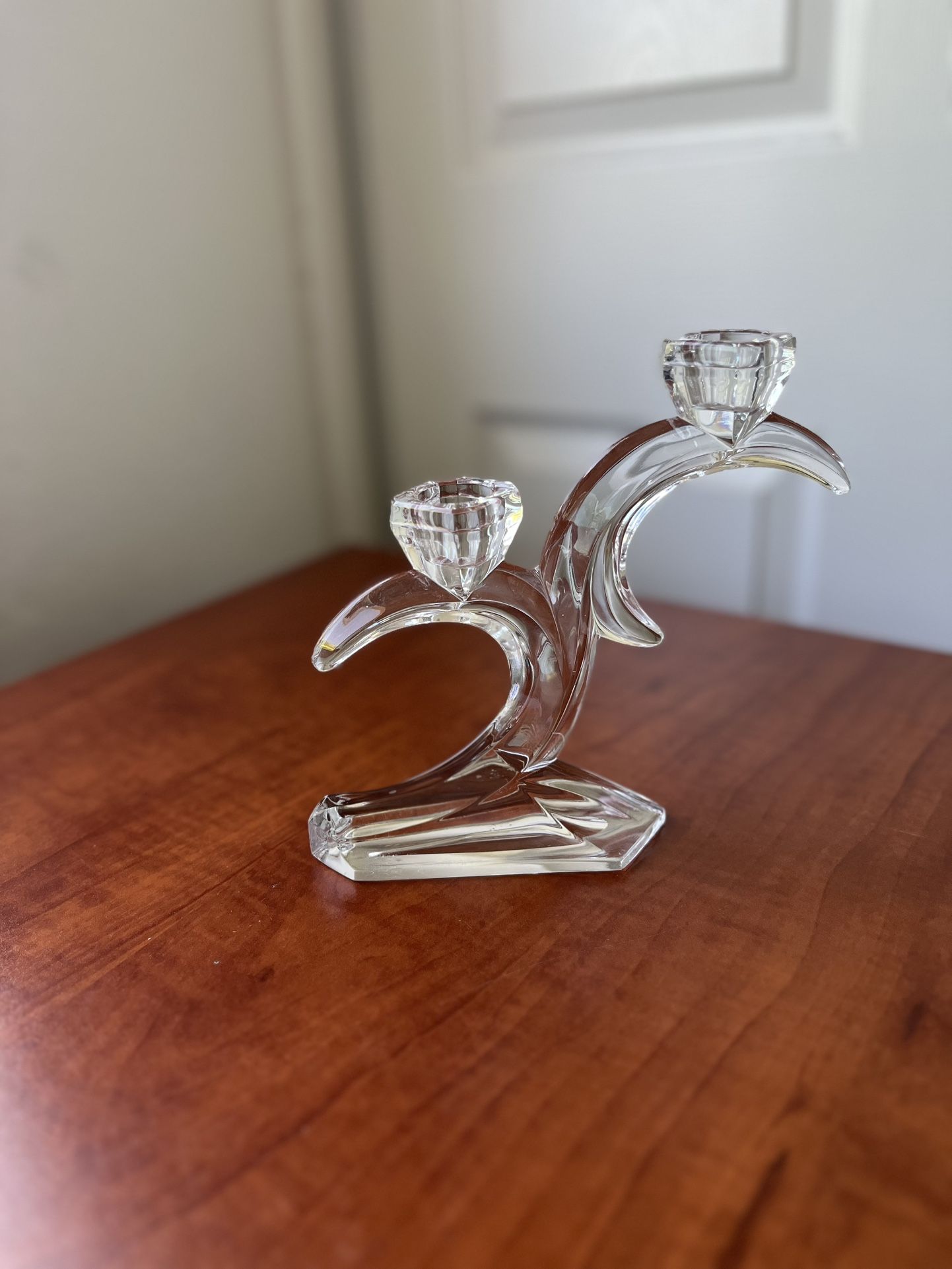 Elegant German Cut Crystal Double Tiered Candlestick Holder 7”