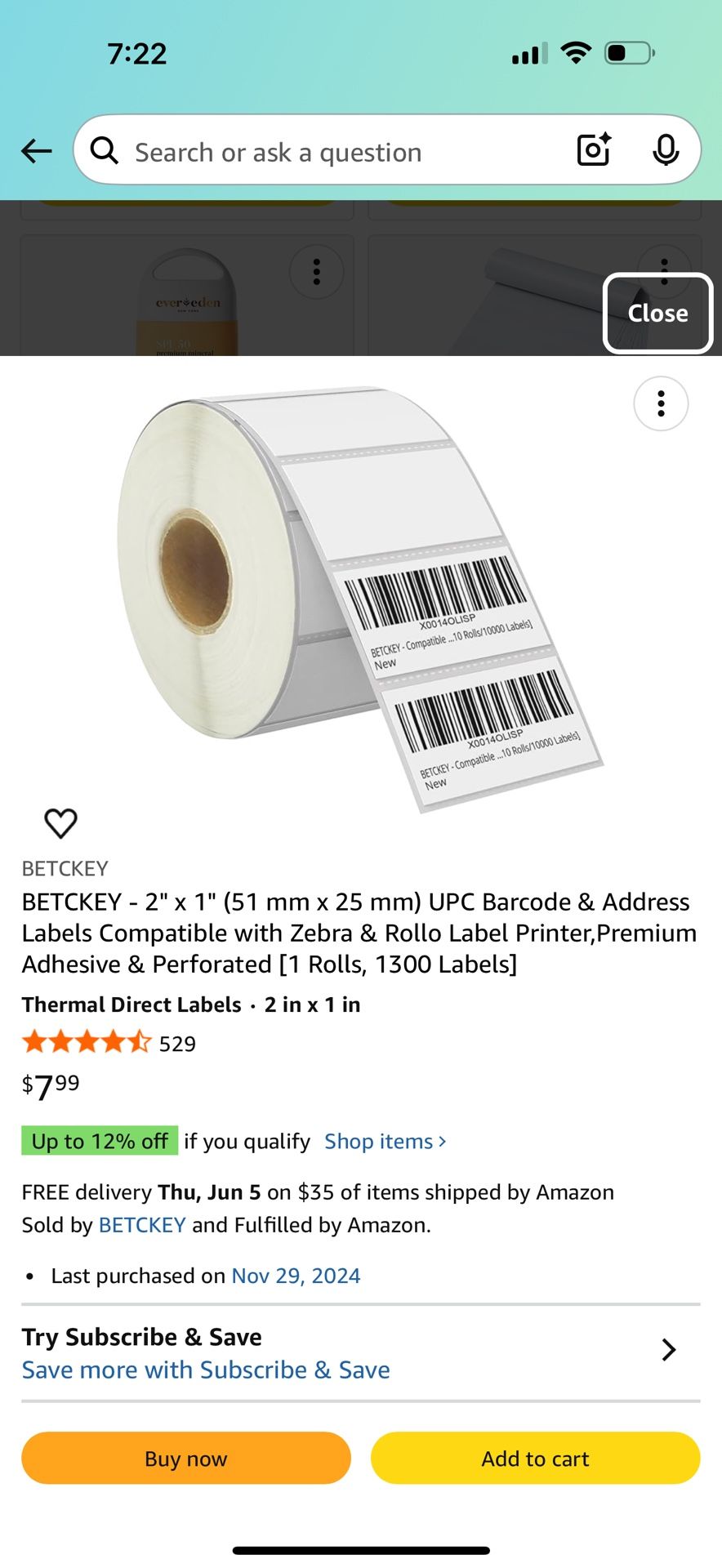 BETCKEY - 2" x 1" (51 mm x 25 mm) UPC Barcode & Address Labels