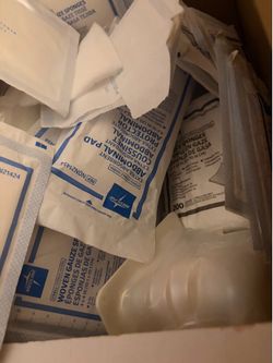 Box of gauze medical supplies