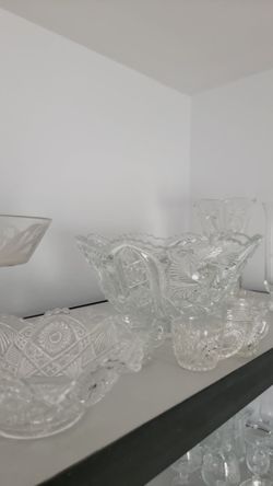 L.E. Smith Crystal Punch Bowl Set