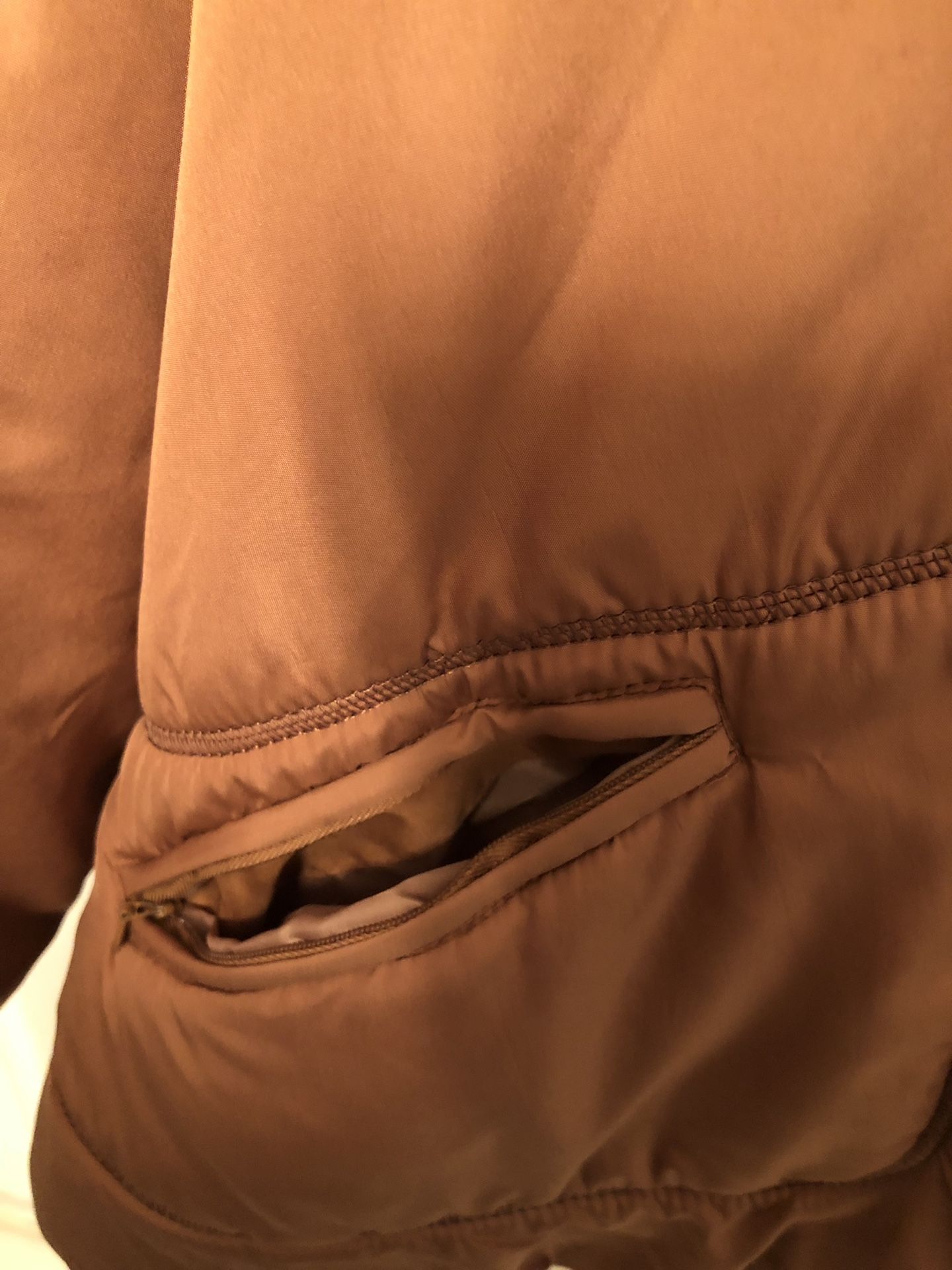 Brown nylon jacket with faux fur