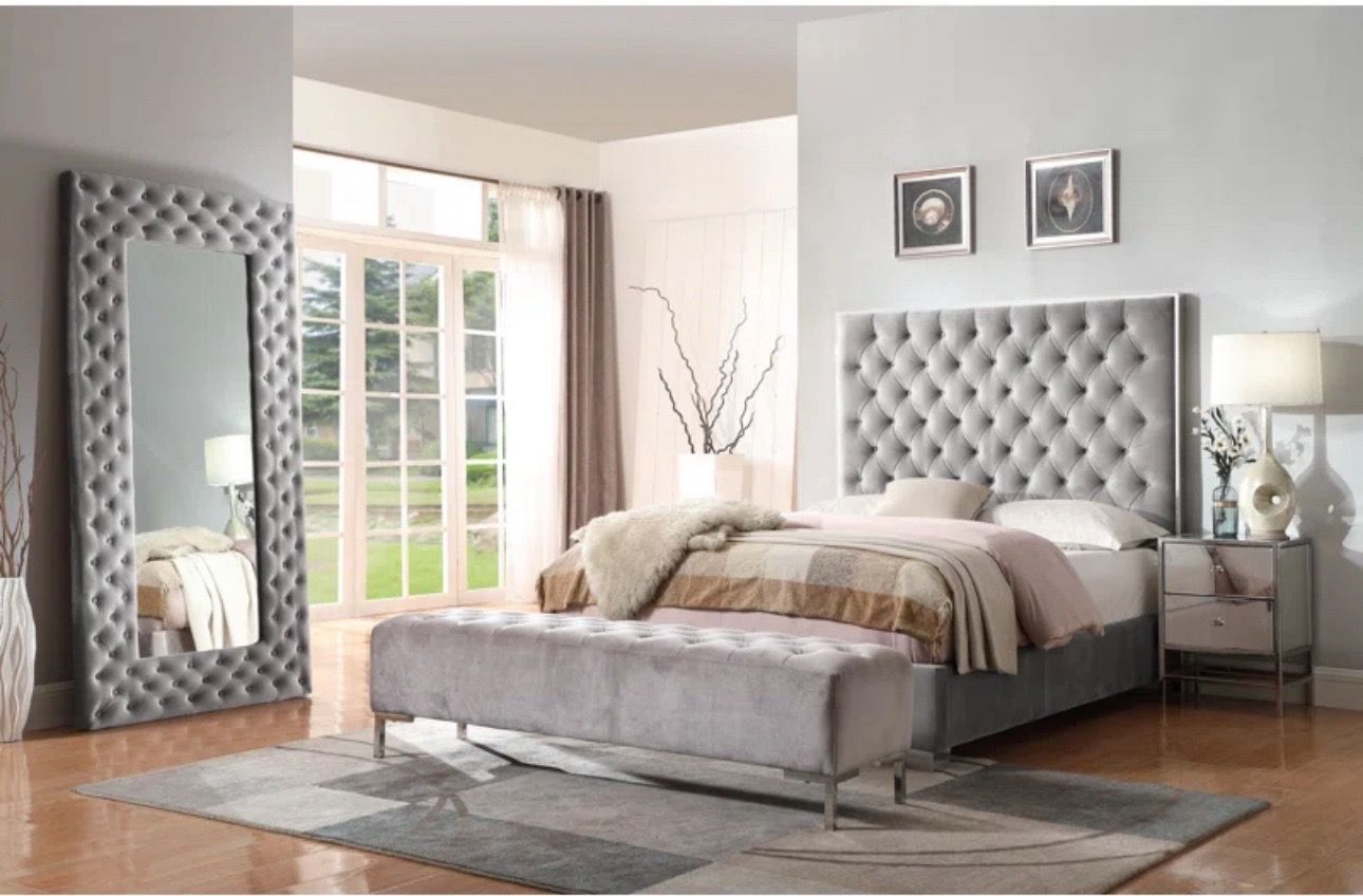 Grey tall queen bed frame READ DESCRIPTION