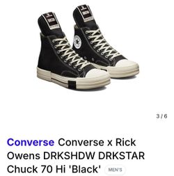 Rick Owens x DRKSHDW DRKSTAR Chuck 70 High 'Black
Used
Size 12