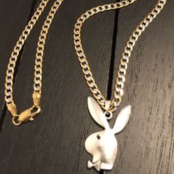 UNIQUE STOCKING STUFFER, 1 LEFT!  24 inch 18K Gold Plated Necklace with Stainless Steel Plating/Silver Playboy Bunny Necklace