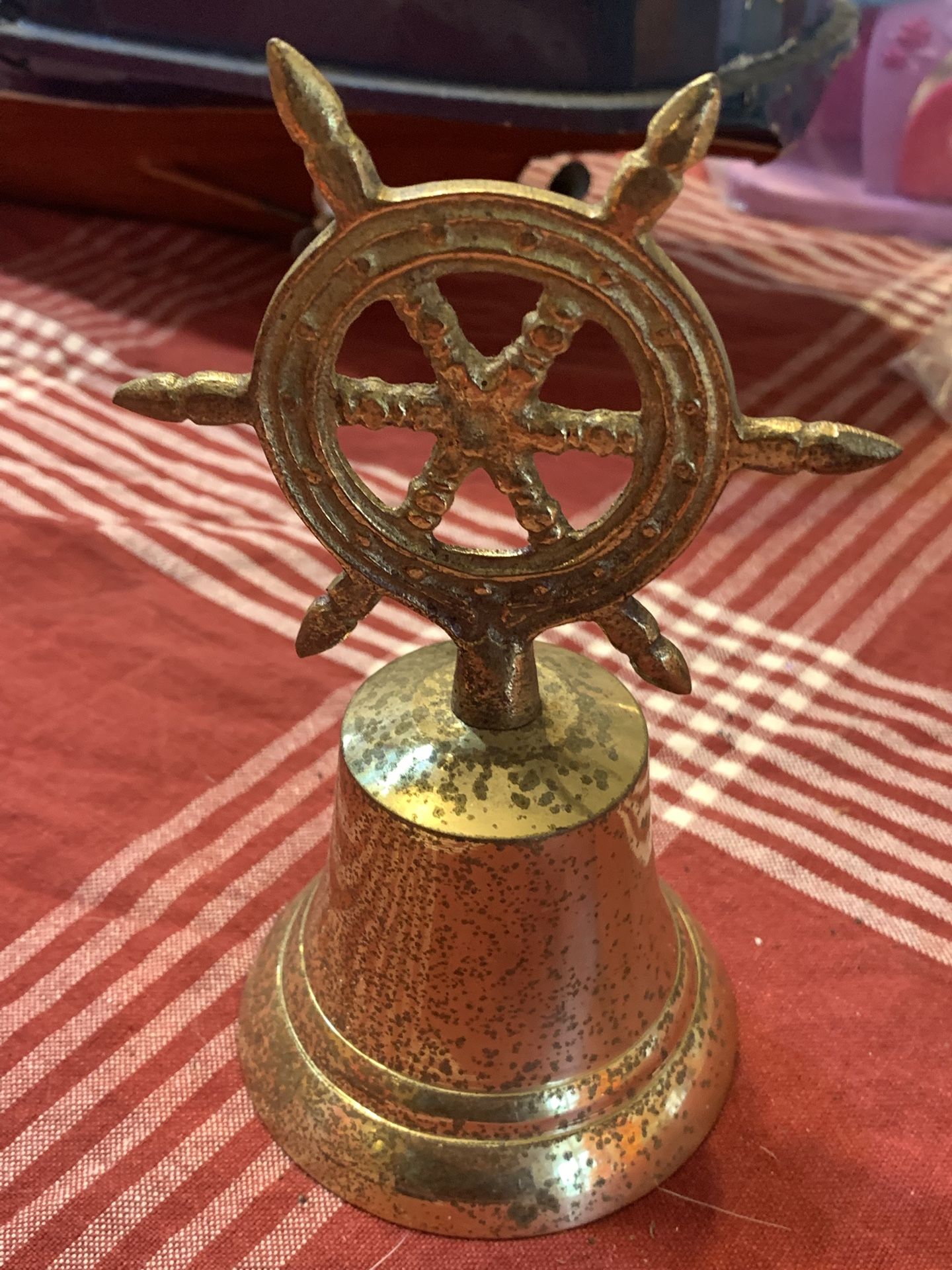 Nautical Captains Call Solid Brass Bronze Ships Wheel Table Bell Brass Artwork