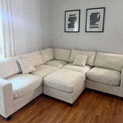 New Corduroy Sectional.  Beige, Green, Grey.  99” X 99”.  Free Delivery!