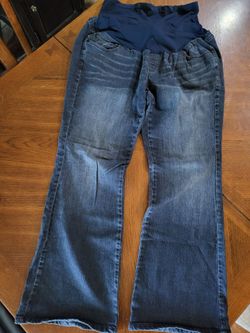 👖✨ American Star Original Maternity Jeans 1X – Dark Wash Bootcut/Flare – Rhinestone Pockets