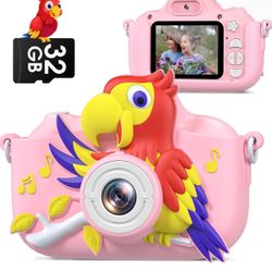 Brandnew Kids Camera, Parrot Toddler Digital Camera for Ages 3-12 Boys Girls, Christmas Birthday Gifts, Selfie 1080P Camera for 3 4 5 6 7 8 9 Years Ol