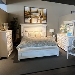 White King Bed, Dresser , Mirror And One Nightstand