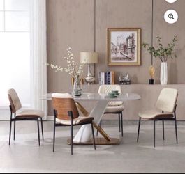 Dining Chair Set of 2/Mid Century Modern Upholstered Dining Chairs with Curved Backrest, Armless PU Leather Dining Chair for Living Room Kitchen, Whi