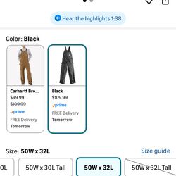 Carhartt Overalls 50 X 32