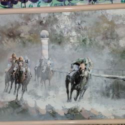 Vintage racehorse oil painting signed by artist Schneider