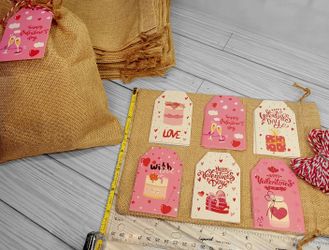 Burlap Favor Bags With Valentine Cards