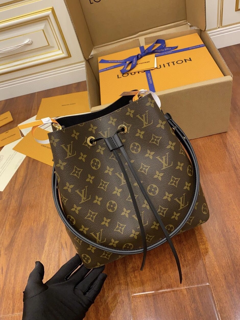 LOUIS VUITTON NÉONOÉ MM Coated Canvas Cowhide Trim Bucket Bag Handbag Crossbody Shoulder Bag(63)83