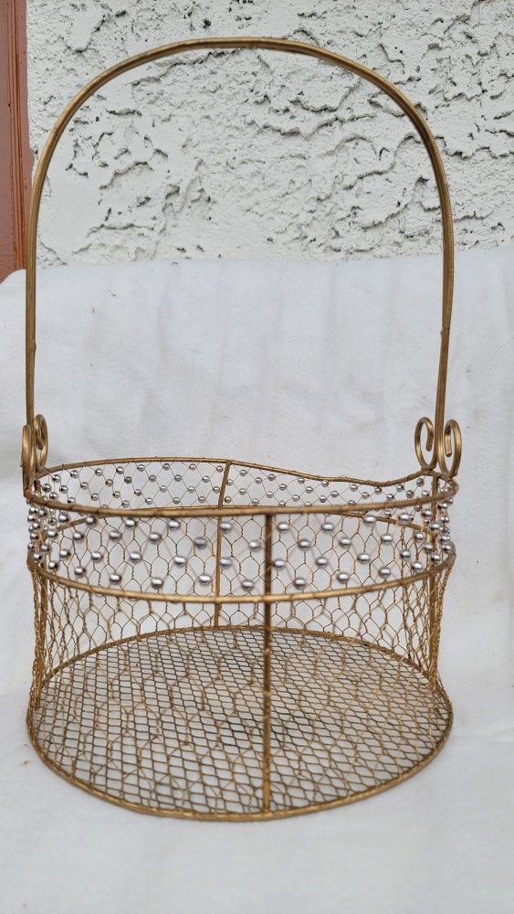 super cute gold metal wire with silver metal beads basket easter?