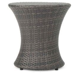 New Grey Round Faux Rattan Outdoor Patio Accent Table