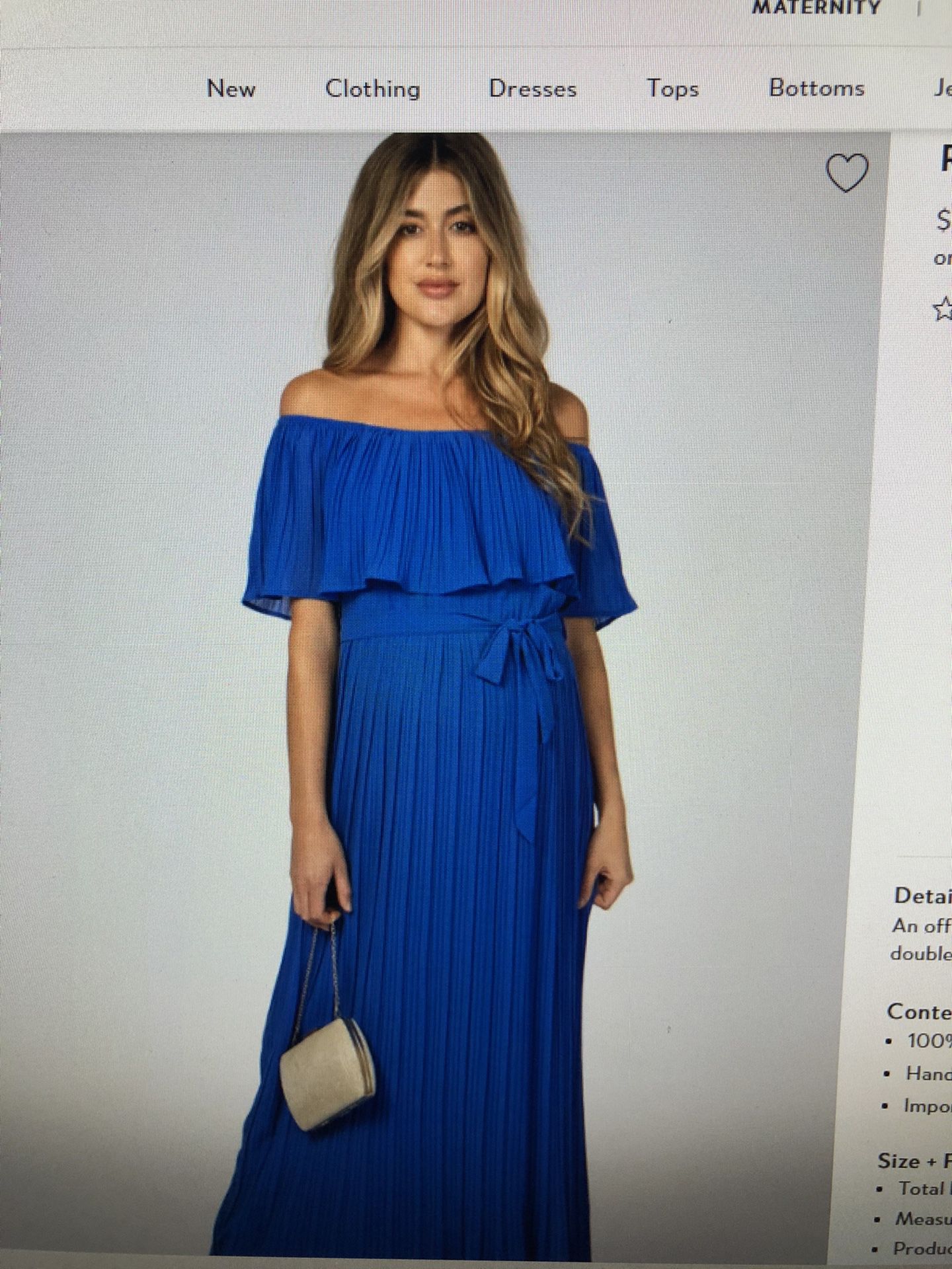 Maternity Blue Off Shoulder Dress Size S -  Brand New 