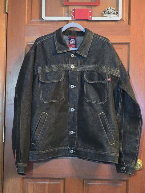 Vintage 2000 Black Metallic JNCO Jeans Denim Jean Trucker Jacket Men's Size XL