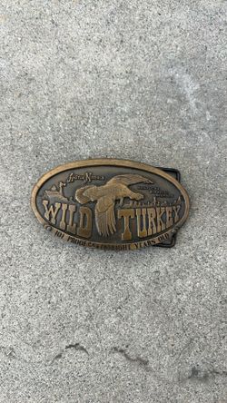 Vintage Wild Turkey Bourbon Whiskey Brass Belt Buckle - 50 Years Old Promotional