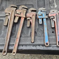 Lot 5 Pipe wrenches.