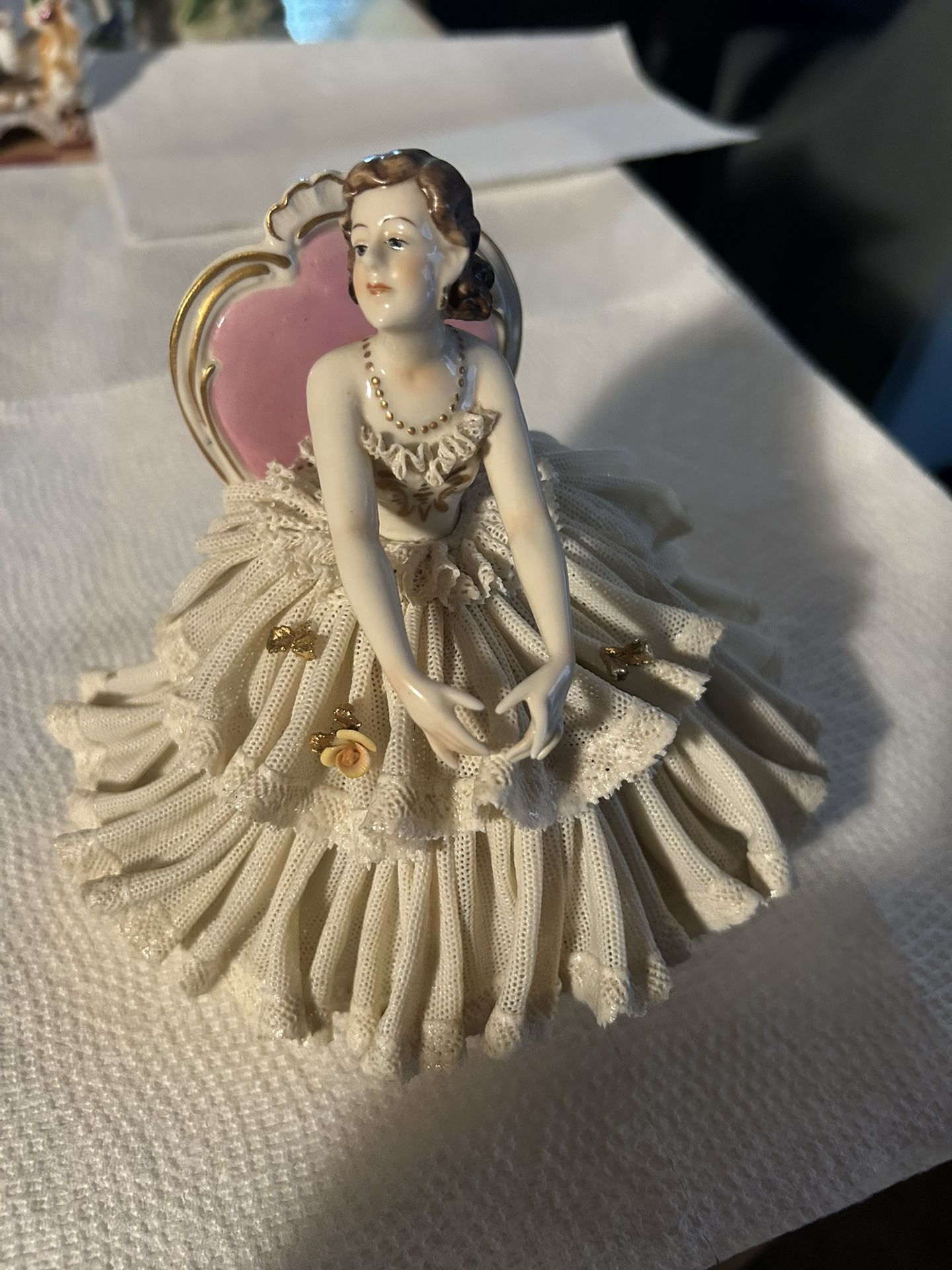 Vintage original porcelain lace lady figurine, 1960 germany