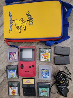 Nintendo Game Boy Color Berry Red Console Bundle + Pokémon Silver & 6 Games!