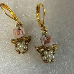 Aretes Laminado Perlas Nácar Joya Antigua 