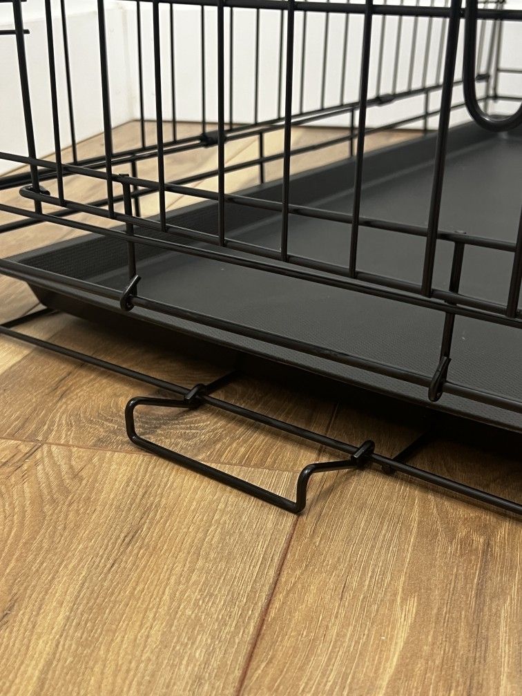 Dog Wire Cage 48 inches Reinforced Dog Crate Collapsible Pet Cage with Double Doors Leak Proof Plastic Tray Outdoor Indoor Portable for Pets Cats and