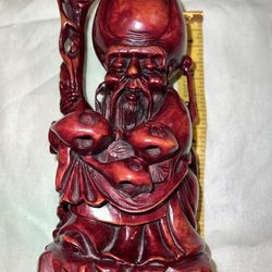 Unique Antique Chinese Carved Hardwood Shouxing God Of Longevity . Slight Damage