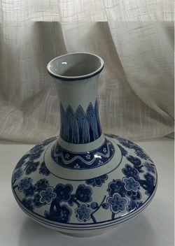 Blue and White Ceramic Floral Vase