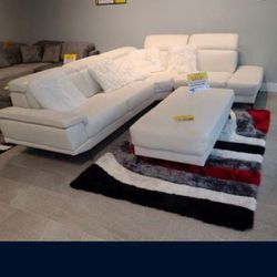 Rio White Leather Sectional Sofa W/Ottoman---$899---Wow!!!---Delivery And Setup Available!!!