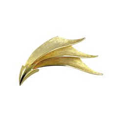 1980s JJ Jonette Jewelry Brooch Pin, Gold Plated, Modernist Abstract Design, Flame Feather Shape, 80s Statement Jewelry 