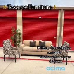Sofa w pullout bed & accent chairs