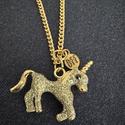 "Silver & Gold" Plated Sparkle Unicorn Necklace 18 in Pendant Bff Inscribed