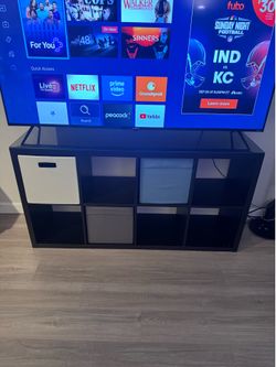 IKEA KALLAX 8-Cube Shelf + Glass Top + 3 Bins
