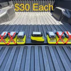 RYOBI ONE+ 18V Lithium-Ion 2.0 Ah Battery & Charger Starter Kit **$30 Each, FIRM PRICE**