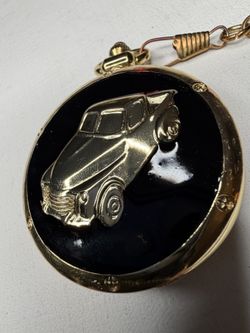 NEW GOLDTONE & BLACK TRUCK DESIGN POCKET WATCH WITH 15” CHAIN 