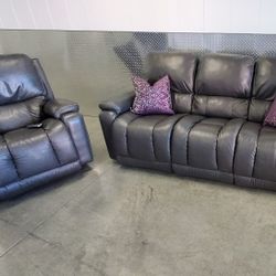 Gray Leather Recliner Sofa and Matching Chair 