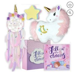 Tickle & Main 3 Pieces Unicorn Gift Sets for Girls Age 3 or Up, with Pink Dreamcatcher, Animal Plushie Toy and Storybook Set