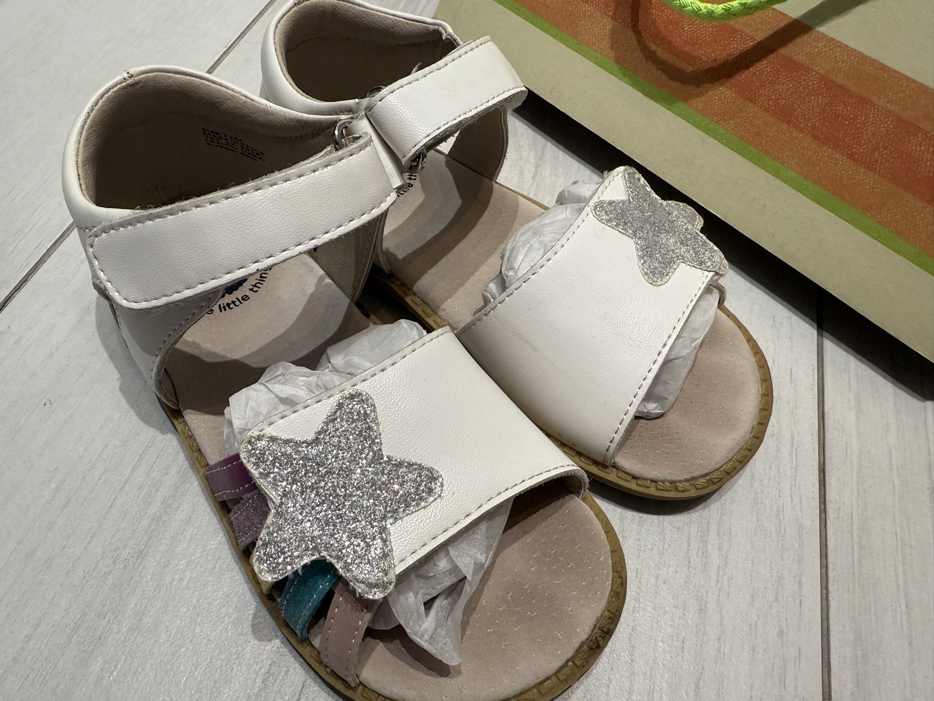 Girls Leather Sandals White Rainbow Livie & Luca