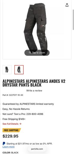 ALPINESTARS ALPINESTARS ANDES V2 DRYSTAR PANTS BLACK