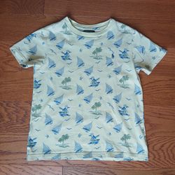 Polo Ralph Lauren Polo Shirt Boys Size 6 White Sailboats Nautical Performance