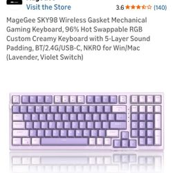 MageGee SKY98 Wireless Gasket Mechanical Gaming Keyboard, 96% Hot Swappable RGB Custom Creamy Keyboard with 5-Layer Sound Padding, BT/2.4G/USB-C, NKRO